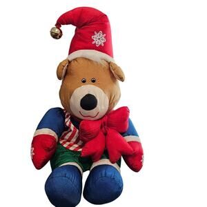 Vintage Christmas Bear Plush 90s Nylon Puffy 19" Holiday Toy Retro Jingle Bells